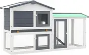 Rabbit Hutch Indoor Bunny Cage Outdoor 2-Layer Wooden Rabbit House Removable Sliding Tray Ramps, Run, Nesting Box, Bunny Hutch for Guinea Pig and Small Animals, 145 x 45 x 84 cm, Grey