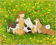 Painting by Numbers for Adults DIY Painting by Number Kit for Beginner Girl and Cat Dog 16x20 (Self-Assembly Wooden Frame)