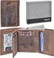[VALENCHI] RFID Leather Trifold Wallet with 9 card slots,2 Note pocket coin pocket & ID window