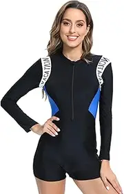 [Rainshawn] One Piece Swimsuit Women Long Sleeve One Piece Bathing Suit for Women Bathing Suits Wetsuit Swimsuit Women Tummy Control with Boyleg Surfing Suit