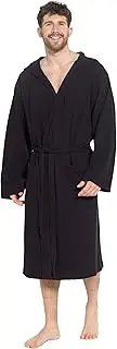 [Sock Stack] Men's Hooded Waffle Robe Dressing Gown Bathrobe for Men Super Absorbent Cotton Robes Spa Perfect for Home & Loungewear, Black, Medium-Large