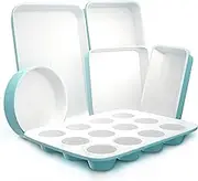NutriChef 6-Pcs Kitchen Oven Baking Pans - Non-Stick Baking Sheets Set, Attractive Green Pans & White Inside Pan, Quality Kitchenware for Cooking & Baking Cake Loaf, Muffins & More