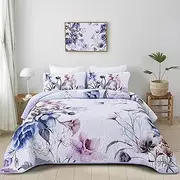 Drucon Floral Quilt Set King 3 Pieces Light Blue Floral Quilt Coverlet Set Soft Microfiber Lightweight Light Blue Quilted Bedspread for All Season 104"x90"