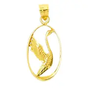 14K Gold Flying Duck In Oval Frame Pendant