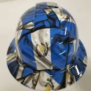full brim hard hat custom hydro dipped IN GUATEMALA FLAG ,AWESOME COLORS POPPIN