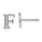Solid 14k White Gold Simulated CZ Initial F Earrings