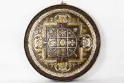 14.5" Hand Carved Oxidized Gold Silver Plated Copper Mandala WallHanging Ritual