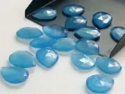 12x16mm Blue Chalcedony Rose Cut Pear Flat Back Cabochons, Faceted Pear