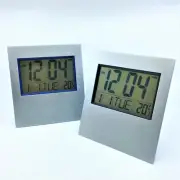LCD Digital Silver Table Clock Wall Mountable Stand Calendar Temperature Alarm U