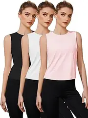 [FelFory] Longline Sports Bra Tank Top Bra Top for Women Seamless Sports Bra Ribbed Workout Tops Padded Crop Top Fitness Yoga