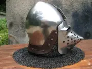 Medieval Helmet Bascinet Armor Steel Helmet Riveted Chain Mail Pig Face Helmet