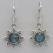Round LABRADORITE Sun Dangle Earrings 925 STERLING SILVER Natural Leverback #56e