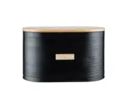 Stylish Black & Gold Bamboo & Tin Bread Bin Modern Table Wooden Goodie Wood Box