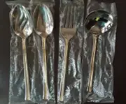 NEW MIKASA NEWPORT GOLD 4 PC HOSTESS SET -GRAVY, TABLESPOON FORK SLOTTED SPOON
