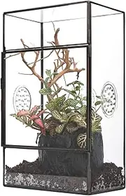 NCYP Glass Enclosure for Large Jumping Spider - 5.1" x 3.9" x 9" Front Opening Door Glass Plants Terrarium with 3 Vent Holes, Small Rectangle Insects Habitat, Black (Terrarium Only)