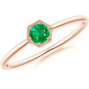 Pavé Set Emerald Hexagon Solitaire Ring with Milgrain