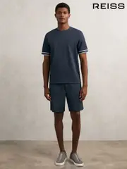 Reiss Navy Angus Textured Drawstring Shorts (W55537) | $155