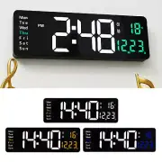 Large LED Digital Wall Clock Date Day Temperature Display USB Remote Control