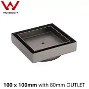Gun Metal Smart 100mm Square Tile Insert Floor Shower Drain Grate 80mm Waste Kit