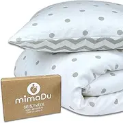 mimaDu Baby Bed Linen 100 x 135 cm Bed Linen Children 100 x 135 cm Children's Bed Linen 100 x 135 cm Cotton Baby Bedding for Cot Pillowcase Duvet Cover Oeko-Tex 100 Certified (Dots Zigzag)