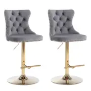 NNEDSZ 2x Height Adjustable Swivel Bar Stool Velvet Studs Barstool with Footrest