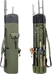 WYJREES Fishing Rod Bag 5 Poles Portable Canvas Fishing Rod Reel Organizer Bag Fishing Tackle Gear Backpack Fishing Tackle Storage Bag Tackle Tool Carry Case