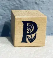 Letter P Initial Monogram Wood Mounted Rubber Stamp Flower Floral PSX NEW