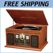 Multimedia Turntable with Built-in Speakers - Bluetooth & CD Player in Mahogany