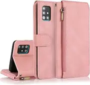 [GoshukunTech] for Samsung A51 Case,for Galaxy A51 Wallet Case[ 8 Card Slots & 1 Zipper Coin Purse] Leather Wallet Flip Cover with Wrist Starp for Samsung Galaxy A51-Pink