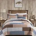 King Size Quilt 100% Cotton Brown Patchwork Quilt Set Cabin Plaid King Bedspr...