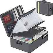5200℉ Fireproof Document Bag, Plenty of Pockets, Waterproof Zipper Document Box with Lock, 4-Layer Important Document Organizer, Portable Home Travel Office Safe Box, Gray