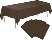tujol Brown 6 Pack Plastic Table Cloth 54" x 108", Disposable Tablecloths Rectangle Table Cover, Plastic Tablecloths for Parties