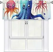 LHBWCVN Colorful Squid Octopus Valances for Windows, Rod Pocket Window Treatment Drapes Farmhouse Kitchen Curtains Short Blackout Window Curtains for Living Room Bedroom Decor 54x18 Inch