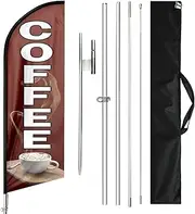 QSUM Coffee Feather Flag, 11FT Espresso Flag with Pole Kit Coffee Signs, Business Swooper Flag Advertising for Coffee Store
