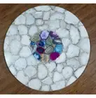 30" Round Agate Side Table Top Natural stones Handmade Work