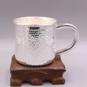 Pure Solid S999 Fine Silver Tea Cup Shiny Hammer Health Water Cup 140-141g 2.5in