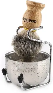 Shaving Set, 3Pcs Pure Badger Hair Shaving Brush Natural Wooden Handle with Stai