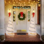 Costway 2x 155CM Pre-lit Christmas Cone Tree Light Artificial LED Spiral Conic Tree Xmas Decor Garden Festival