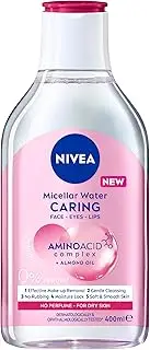 NIVEA Micellar Water Caring 400ml | Gentle Face Cleanser | Makeup Remover | For Dry & Sensitive Skin Types | Enriched with Amino Acid Complex + Almond Oil | Deep Hydration | No Residue