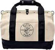 Klein Tools A-5003-18 18" Canvas Tool Bag With Leather Bottom, Steel Frame Mouth With Hinge for Rugged Use, Natural/black