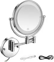 Wall Mounted Lighted Makeup Mirror,Double-Sided Magnifying Vanity Mirror Extended Arm 360° Swivel Shaving Mirror,LED Makeup Mirror with Lights and 10x Magnification Vanity Mirror,Plug in,Silver