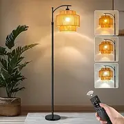 [Clora] Floor Lamp, 3 Color Temperatures, Dimmable Standing Lamp with Remote Control, Boho Lampshade, LED Bulb Included, Adjustable Height & Angle Tall Reading Light for Living Room Bedroom Office