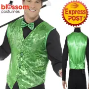 CA857 Sequins Green Vest Waistcoat Dance Mardi Gras Magician Ringmaster Costume