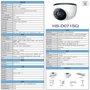 昌運監視器 昇銳 HS-D071SQ 200萬 紅外線半球網路攝影機 PoE 夜視20-30M IP67 (以新款出貨)