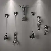 9pcs Large Bronze Climbing Abseiling Wall Hanging Ornaments Figures Set Wall Climer Men Rock Climbers Set Abseiling Men Figurines Home Decor