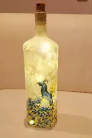 Hand decorated Light Up Bottle with Peacock Design Unique Gift