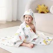 usbettas Baby Beach Towel, Muslin Baby Hooded Towel, Ultra Soft and Highly Absorbent Toddler Bath Towel, 100% Muslin Cotton Bath Wrap for Babies - Large Newborn Essential 43 x 43 Inch (Dinosaur)