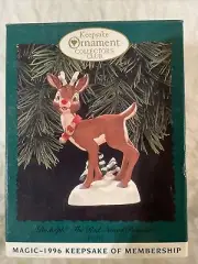 Rudolph The Red-Nosed Reindeer`1996`His Nose Lights,Hallmark Ornament-Sweet!