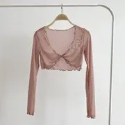 Balletcore Long-Sleeve Plain Mesh Top Pink - One Size