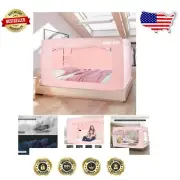 Portable Indoor Bed Tent for Kids & Adults - Light-Reducing Macaron Pink Canopy
